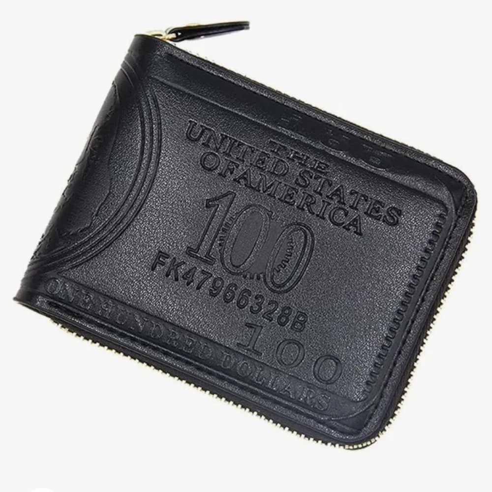 American style men's‎ wallet short zipper printing dollar pattern-New